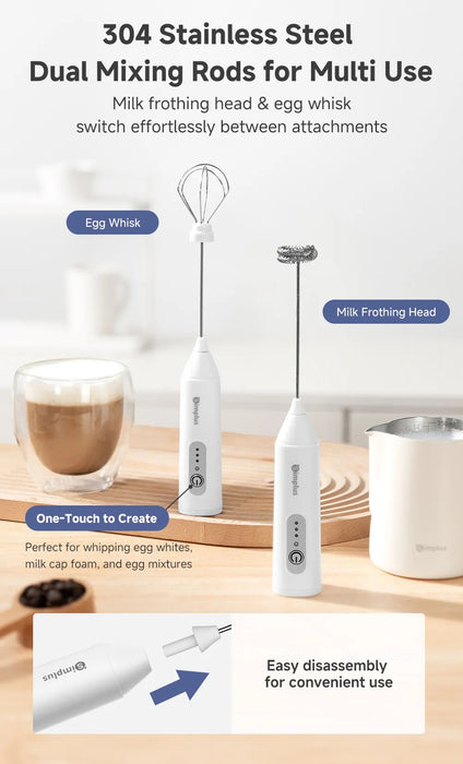 CORDLESS ELECTRIC MILK FROTHER 001 W/EGG WISK TIP WH USB
