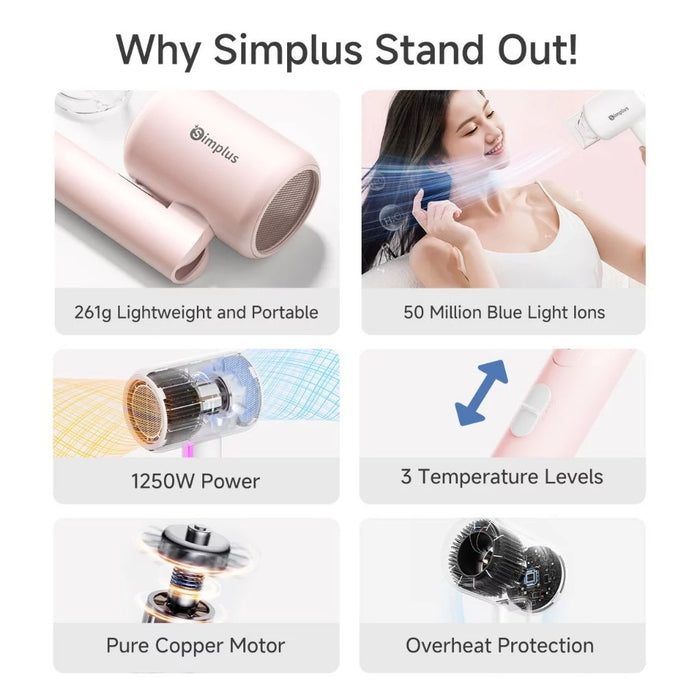 FOLDING HAIR DRYER 008 W/ION WH