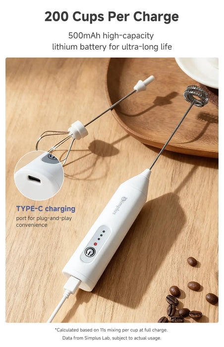 CORDLESS ELECTRIC MILK FROTHER 001 W/EGG WISK TIP WH USB