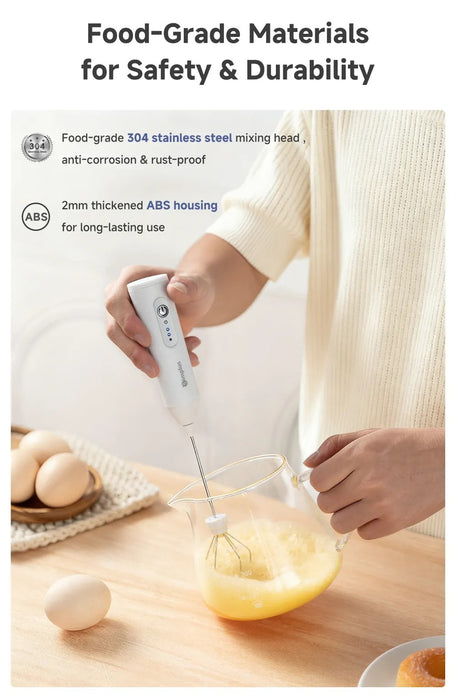 CORDLESS ELECTRIC MILK FROTHER 001 W/EGG WISK TIP WH USB