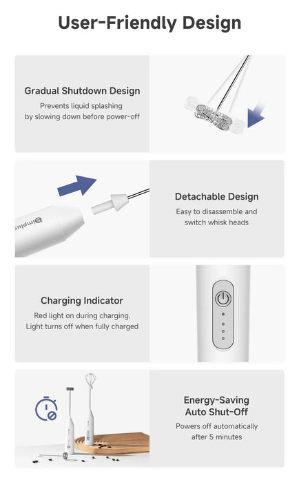 CORDLESS ELECTRIC MILK FROTHER 001 W/EGG WISK TIP WH USB