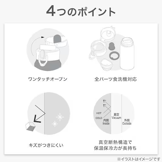 BÌNH INOX MỞ 1 CHẠM AOW-500 MÀU TRẮNG