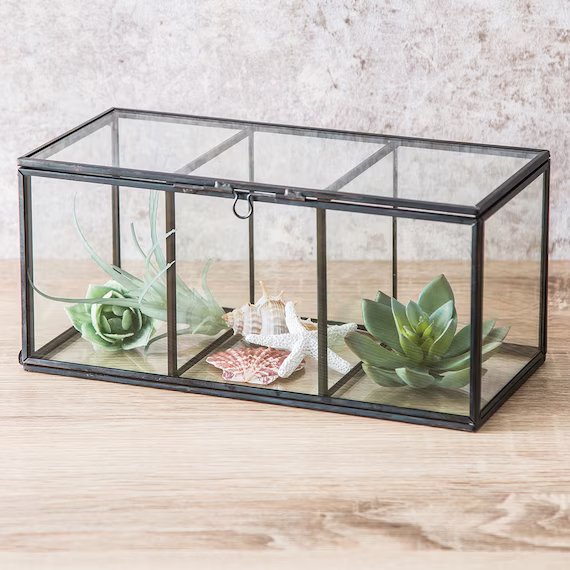 3TIER GLASS DISPLAY BOX W/BLACK FRAME W11D11H24