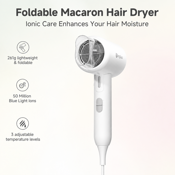 FOLDING HAIR DRYER 008 W/ION WH