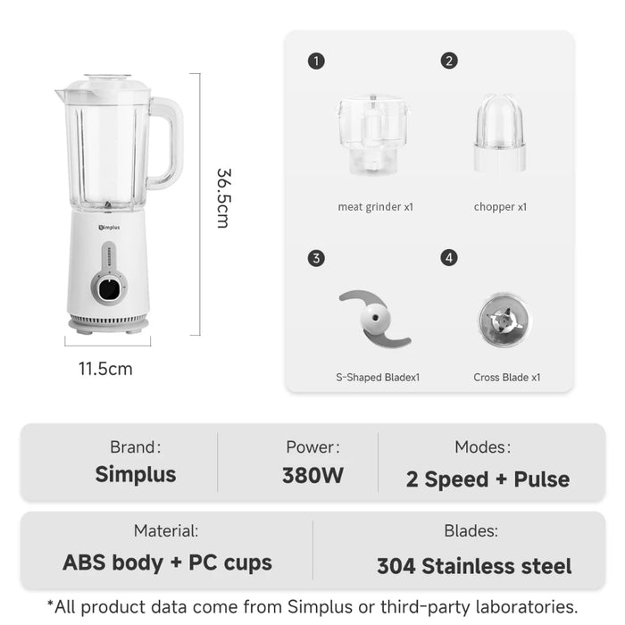 3-IN-1 FOOD PROCESSOR 005-380W-1.25L-WHITE