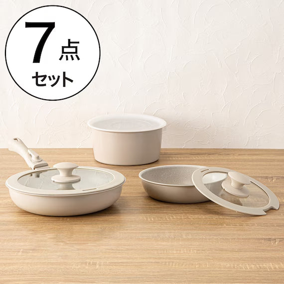 BỘ NỒI VÀ CHẢO TAY CẦM THÁO RỜI 7 MÓN TORERU3 MÀU BE