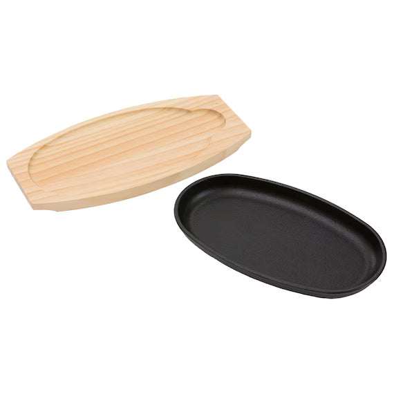 IH/GAS CAST-IRON GRILL PLATE WITH WOODEN BASE XG995