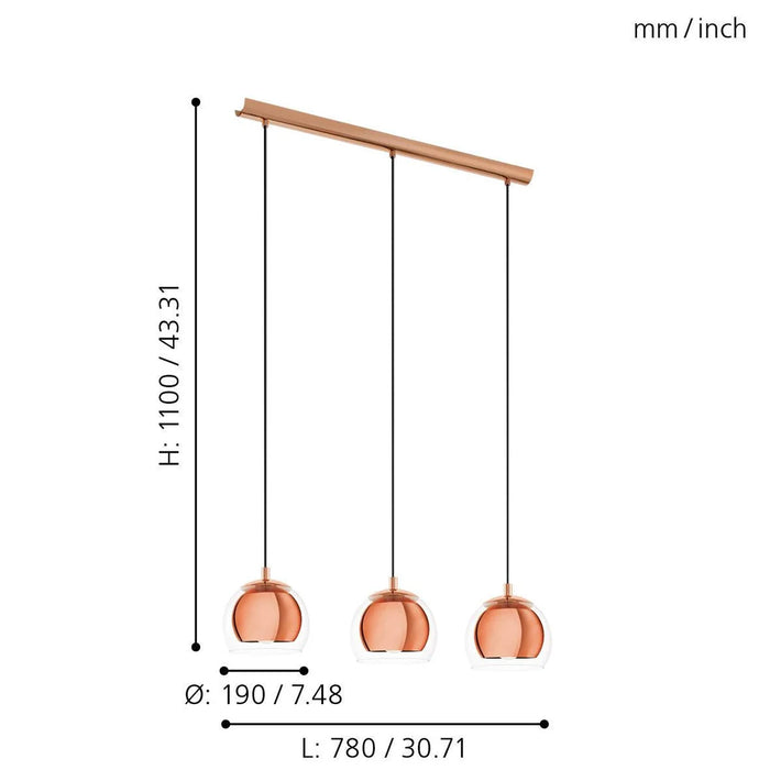 PENDANT LAMP 94591 GLASS 3L OR