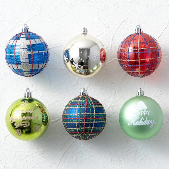 CHRISTMAS S/6 7CM BALLS CHECK N2AS